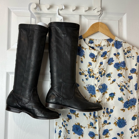 Frye Shoes - [6.5] Frye Cindy Slouch Black Leather Tall Boots 6.5 Slouch Riding